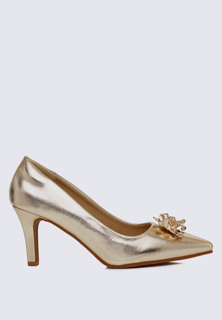 Luminous Blossom Comfy Heels In Gold