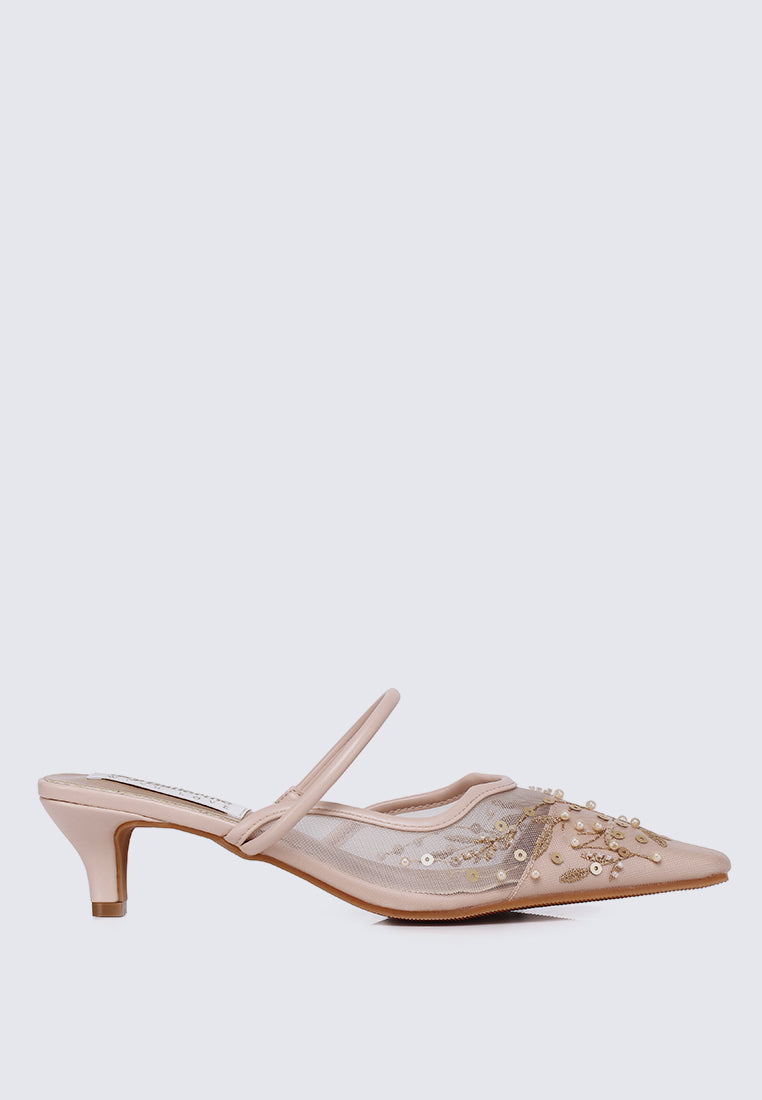 Petaline Comfy Heels In Nude Pink