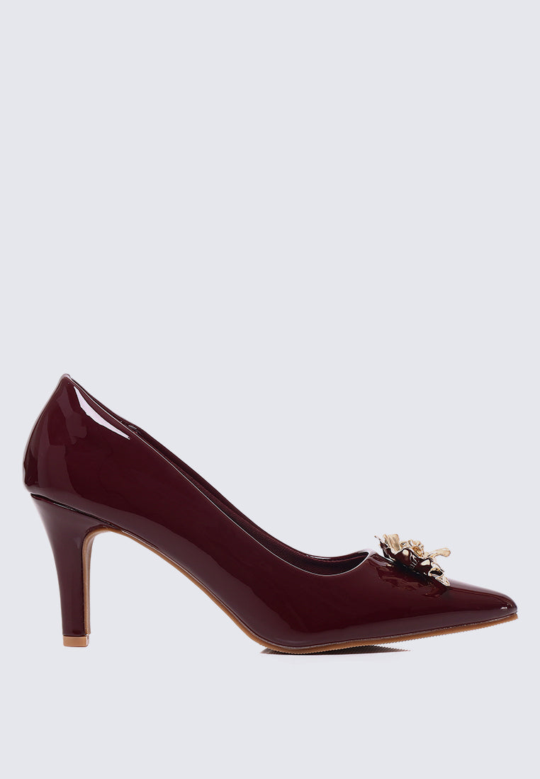 Luminous Blossom Comfy Heels In Burgundy