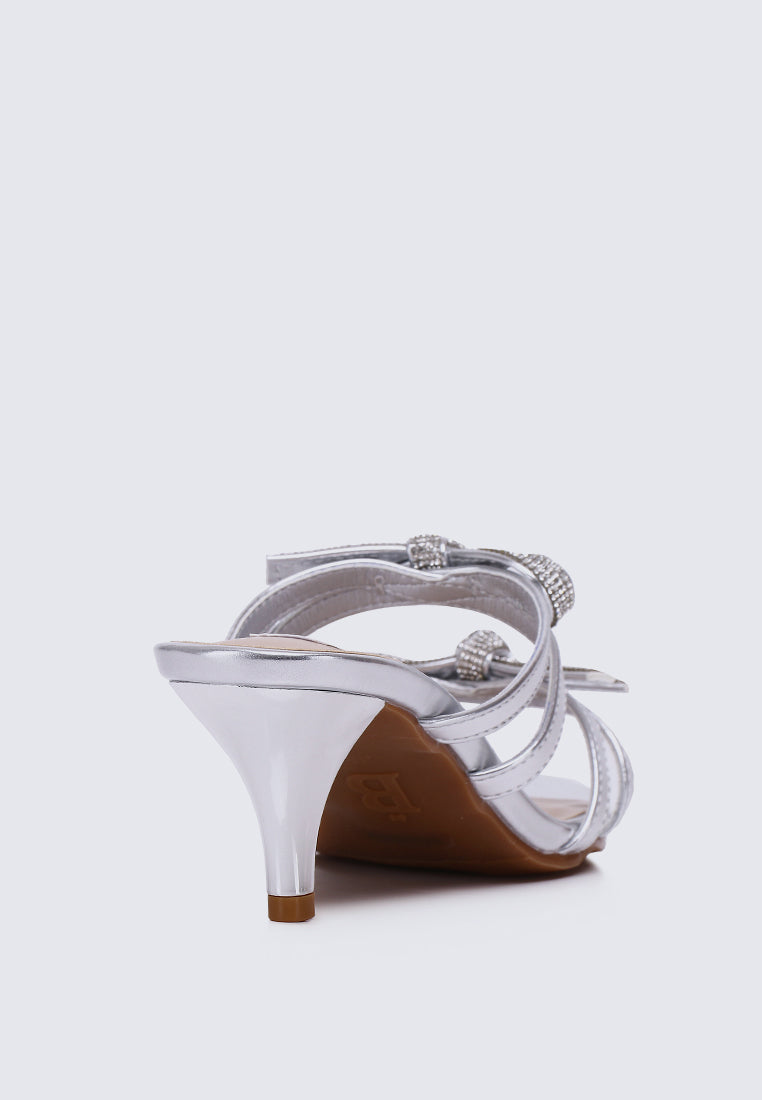 Crystal Comfy Heels In Silver