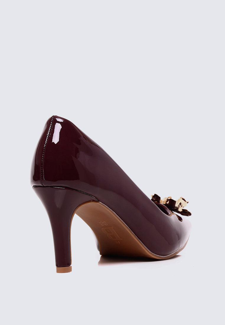 Luminous Blossom Comfy Heels In Burgundy