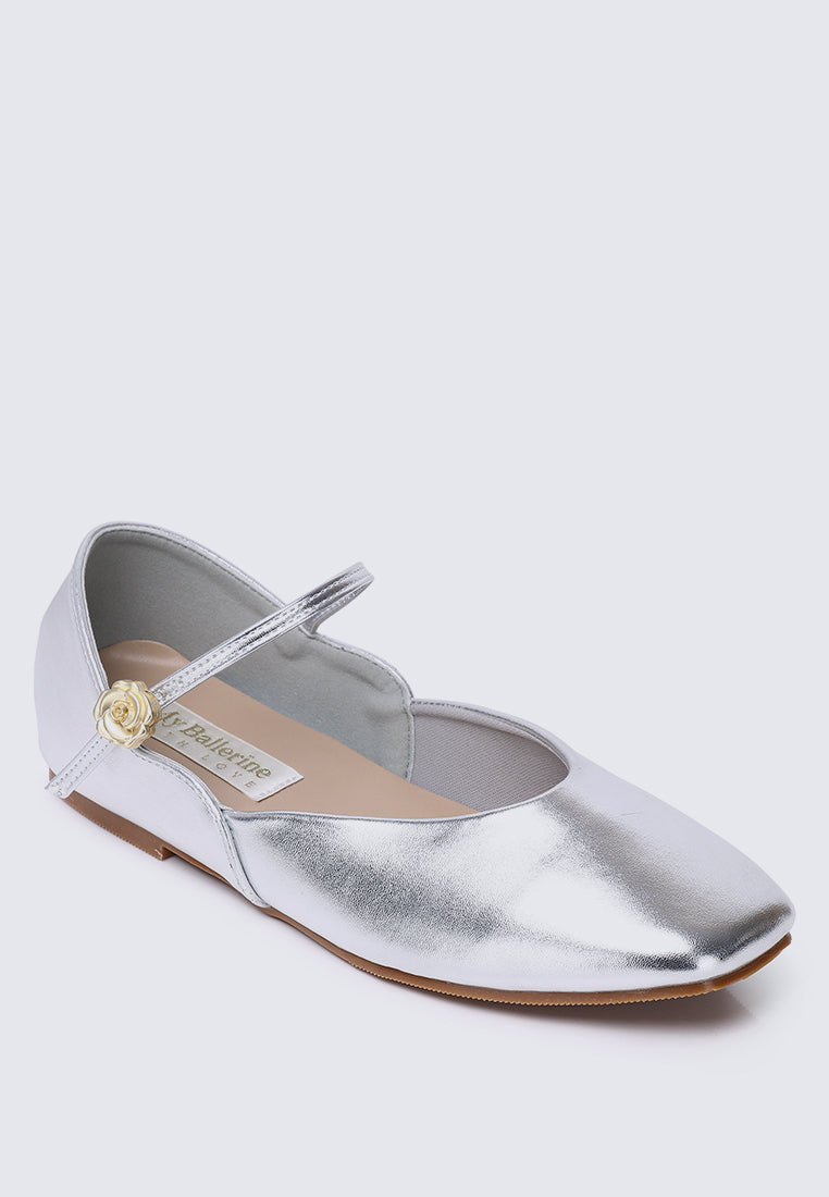 Pétale De Rose Comfy Ballerina In Silver