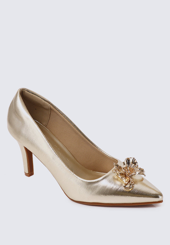 Luminous Blossom Comfy Heels In Gold