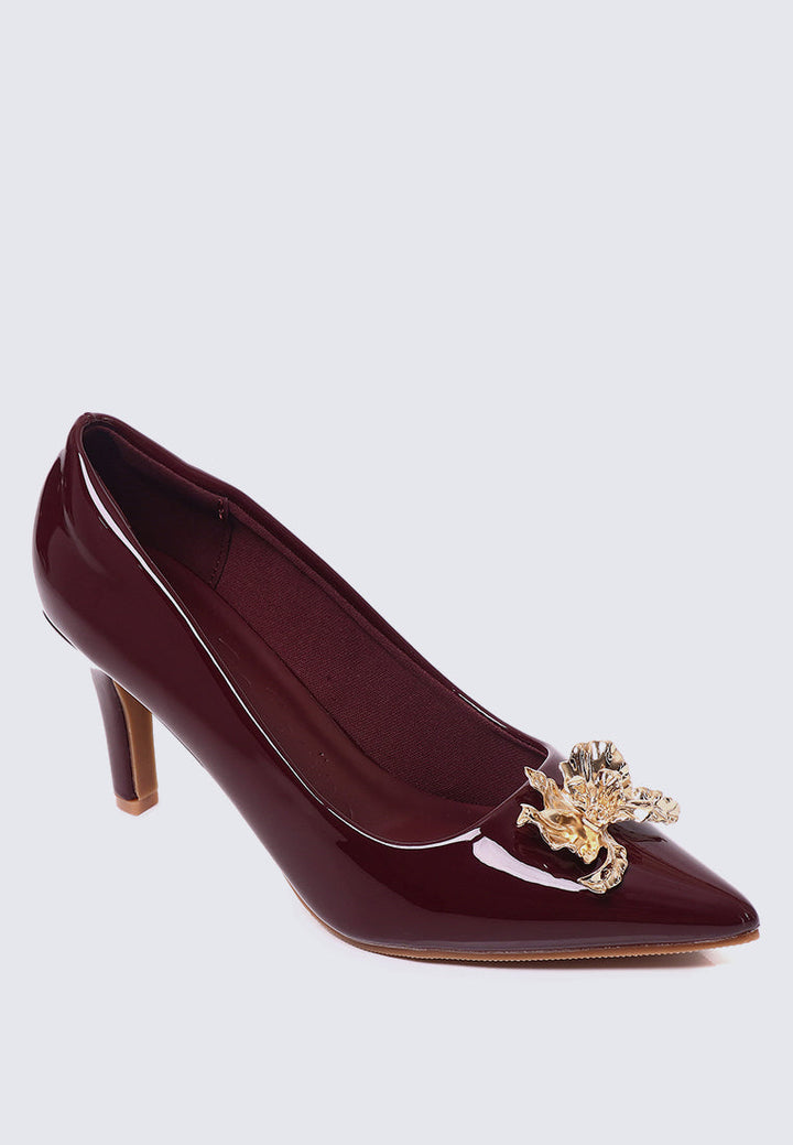 Luminous Blossom Comfy Heels In Burgundy