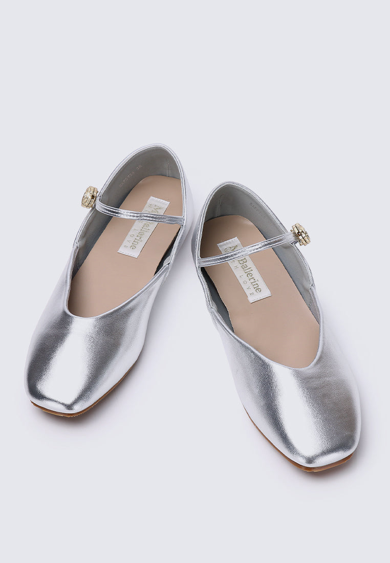 Pétale De Rose Comfy Ballerina In Silver