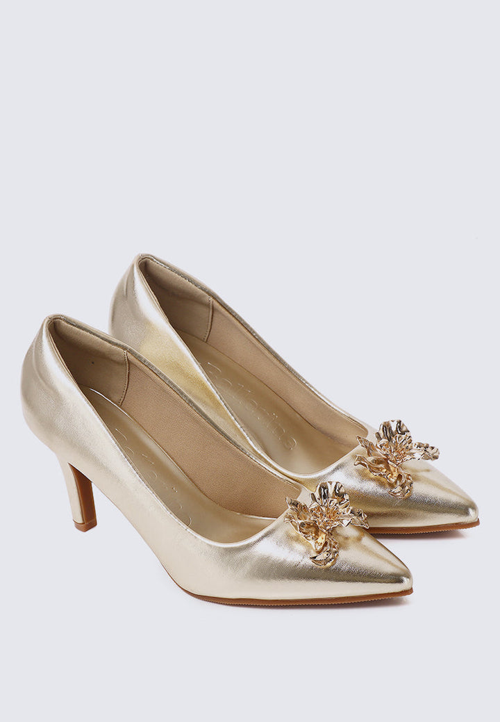 Luminous Blossom Comfy Heels In Gold