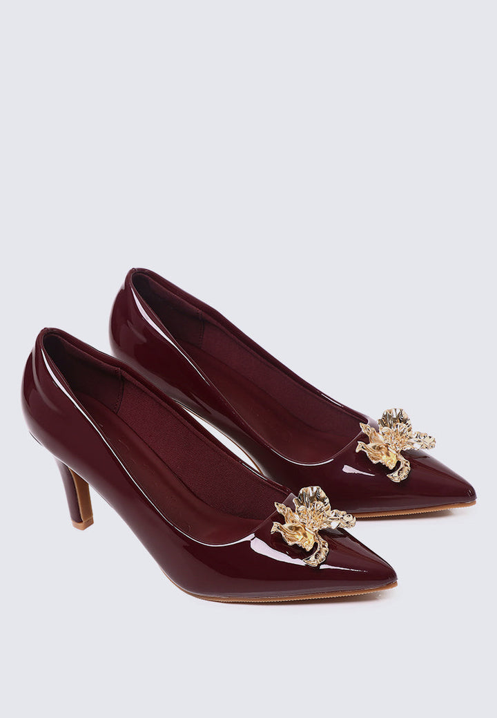 Luminous Blossom Comfy Heels In Burgundy
