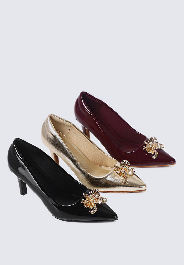 Luminous Blossom Comfy Heels In Gold