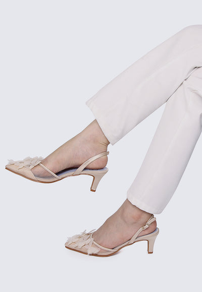 Fly to Your Dreams Comfy Heels In Champagne
