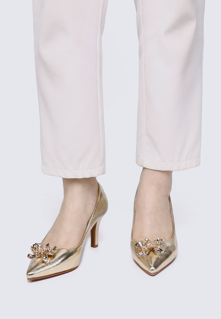 Luminous Blossom Comfy Heels In Gold