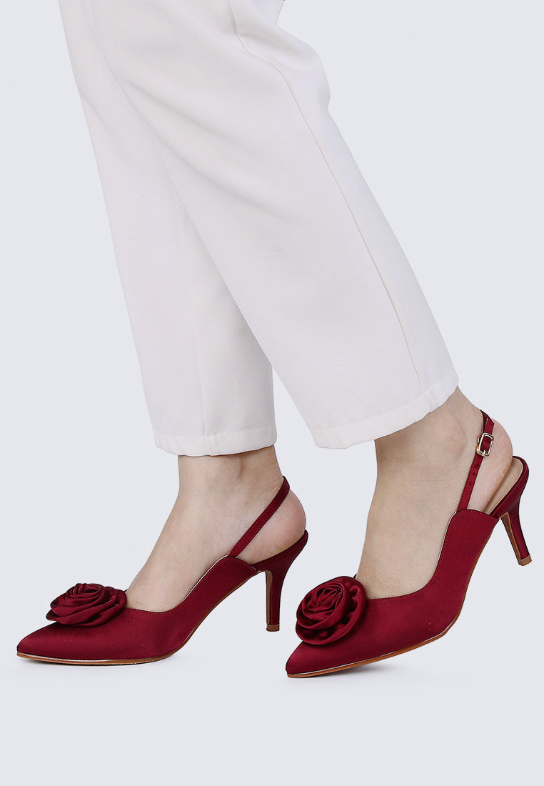Whispers Of Petals Comfy Heels In Maroon