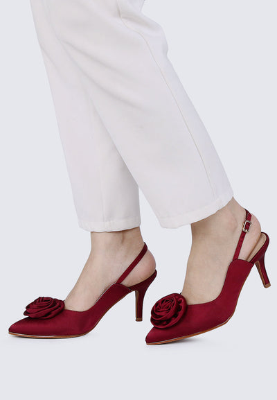 Whispers Of Petals Comfy Heels In Maroon