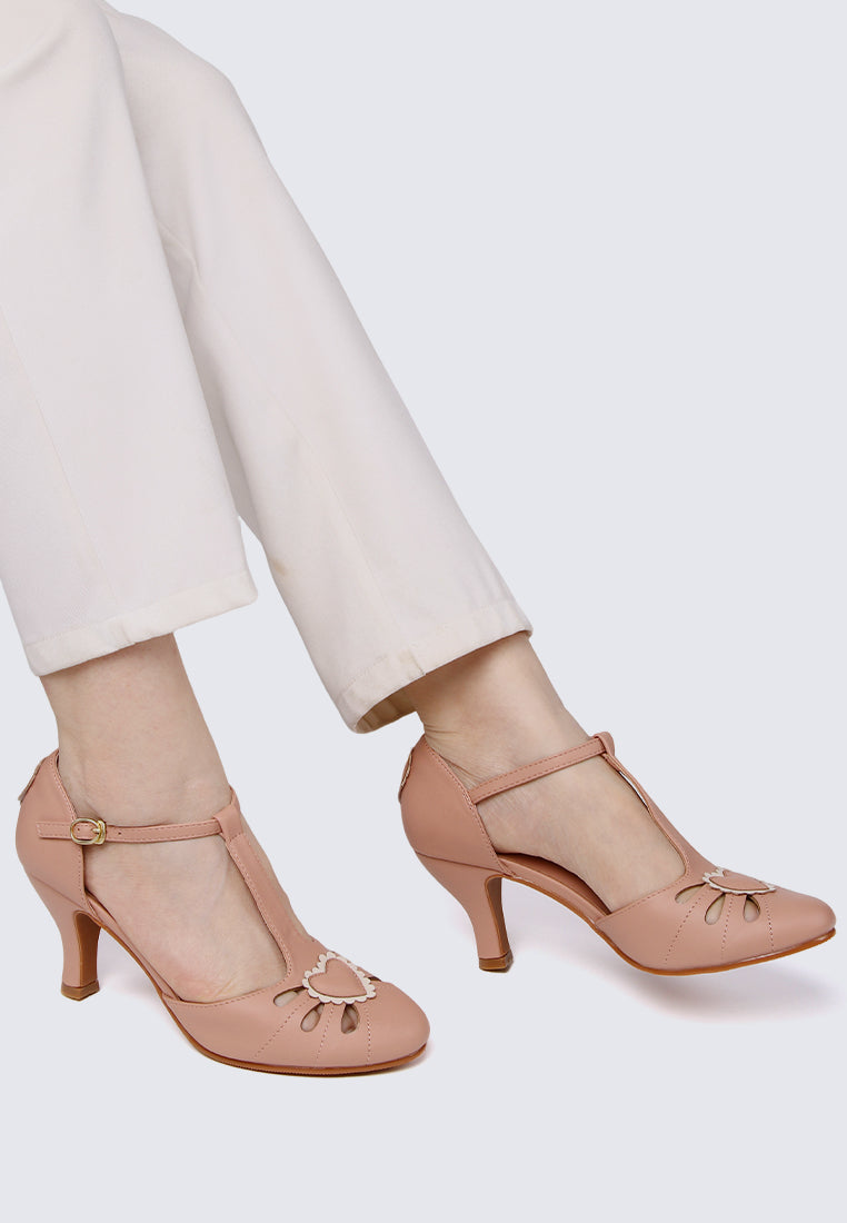 Lovella Comfy Heels In Nude Pink