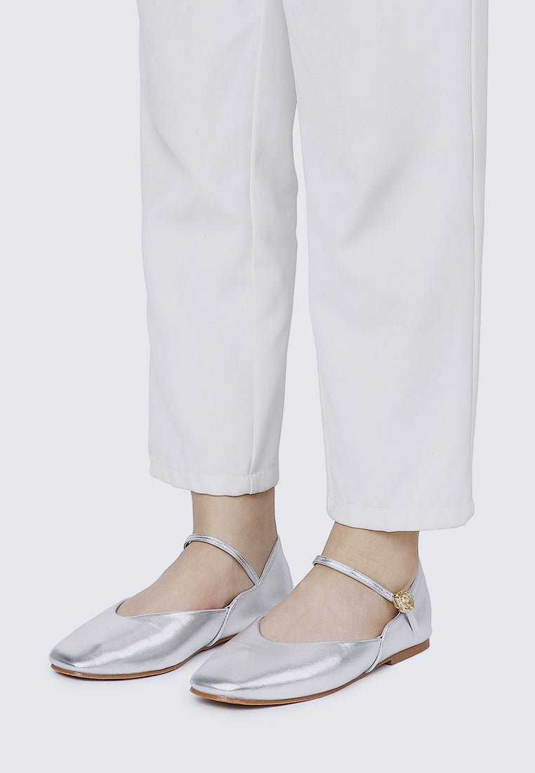 Pétale De Rose Comfy Ballerina In Silver
