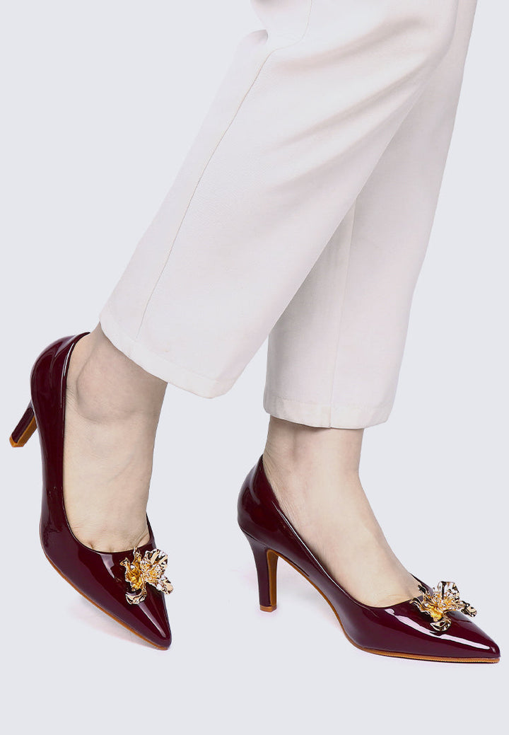 Luminous Blossom Comfy Heels In Burgundy