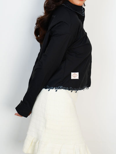 I Feel Love Collar Shirt Top In Black