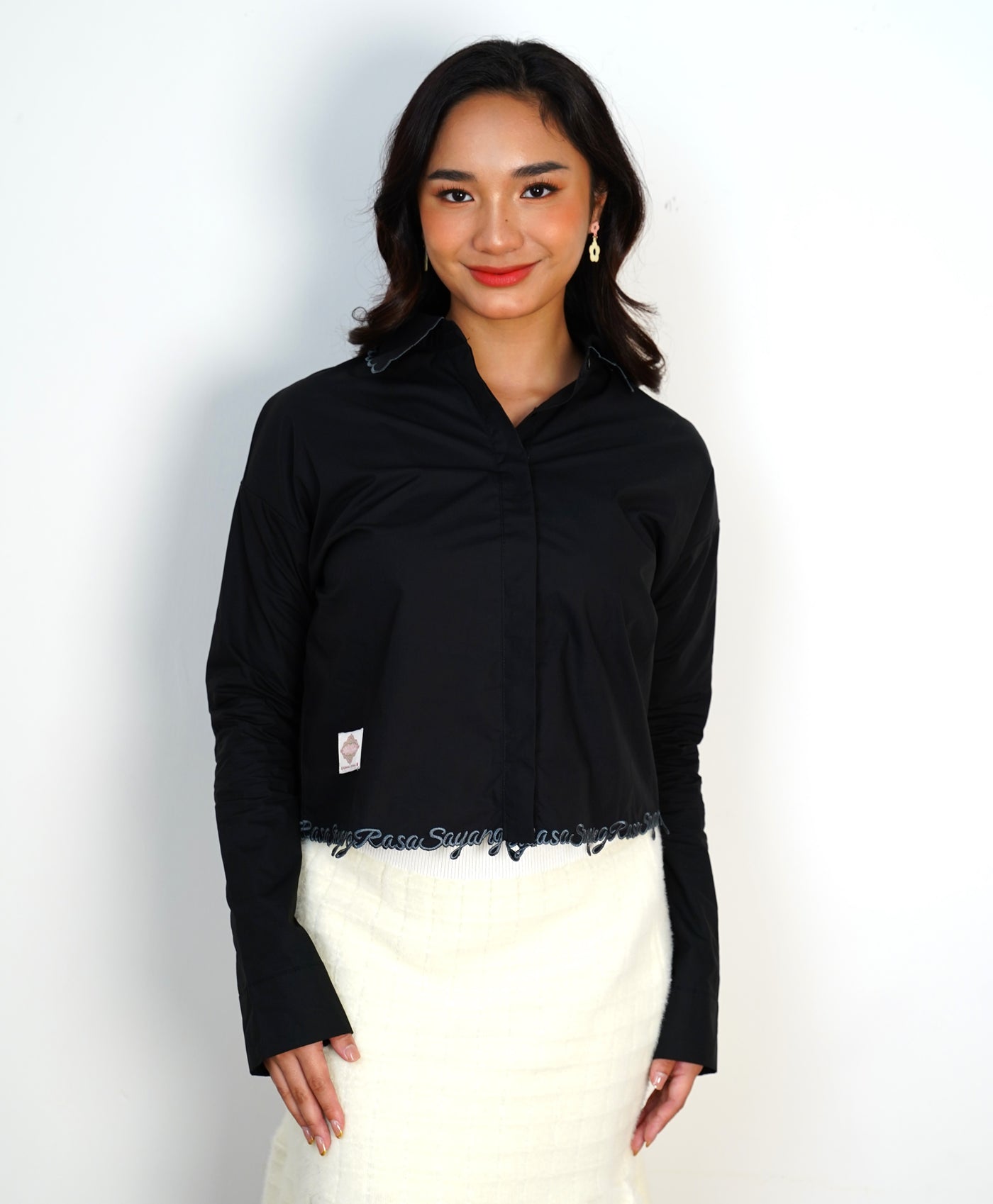 I Feel Love Collar Shirt Top In Black