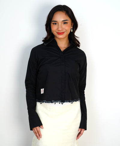 I Feel Love Collar Shirt Top In Black